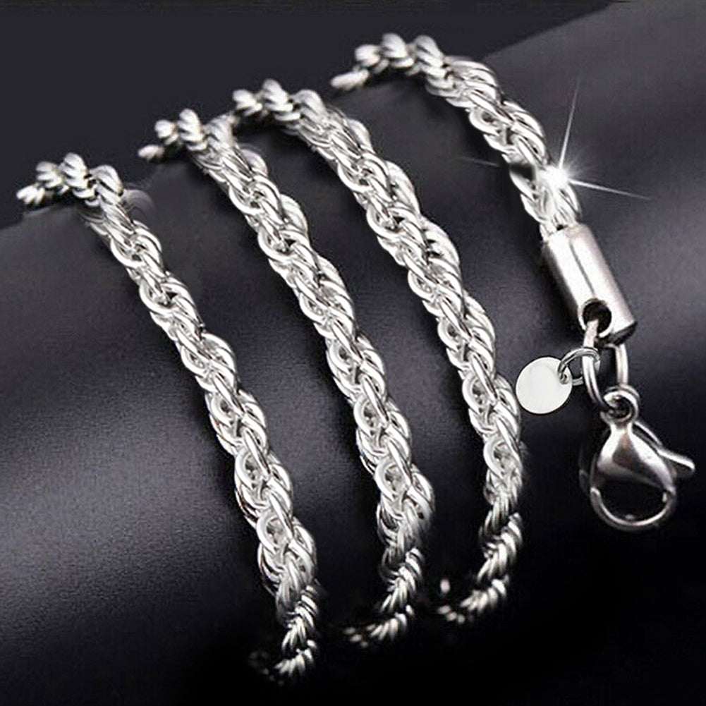 Unisex Fashion Silver Plated 3mm Twisted Rope Chain Necklace Party Jewelry Gift Image 1