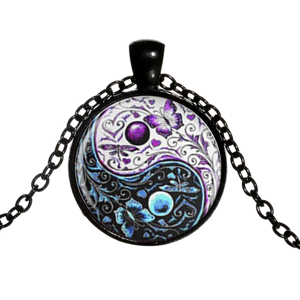 Classic Yin-yang Symbol Butterfly Round Pendant Men Women Necklace Jewelry Gift Image 3