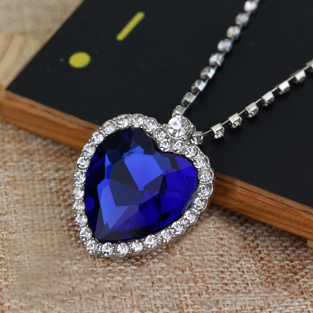 Women Fashion Heart Shape Cubic Zirconia Pendant Chain Necklace Jewelry Gift Image 9