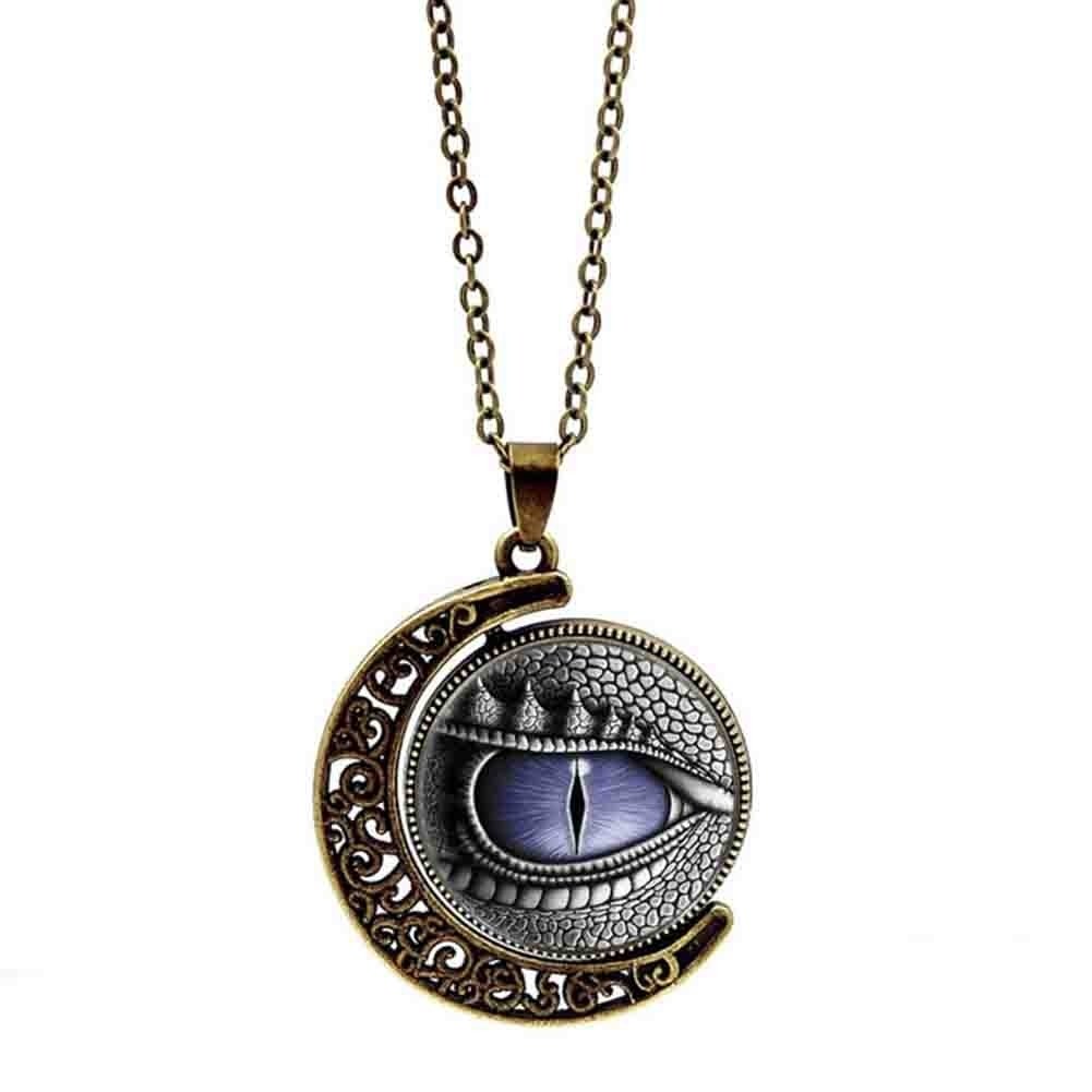 Unisex Rotatable Dragon Eye Hollow Moon Pendant Long Chain Necklace Jewlery Image 1