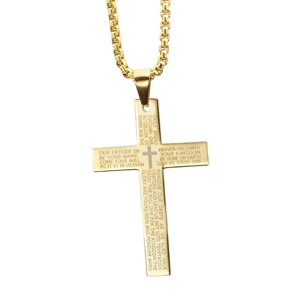 Retro Men Letters Print Cross Pendant Titanium Steel Chain Necklace Jewelry Gift Image 8