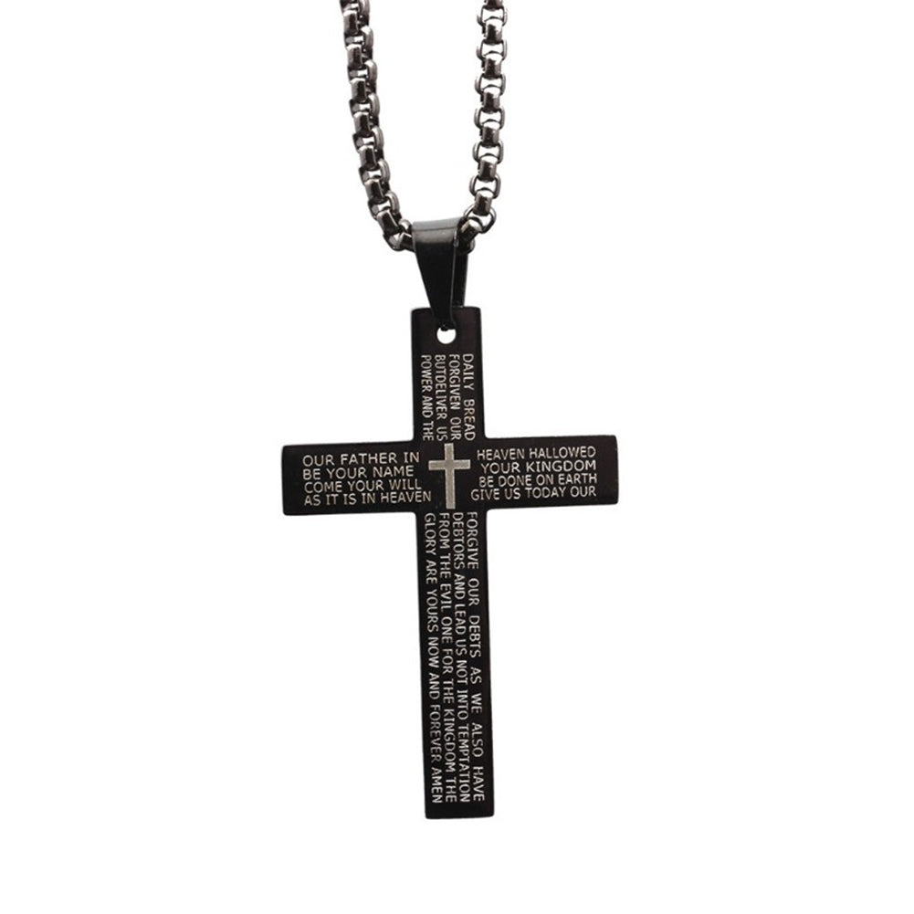 Retro Men Letters Print Cross Pendant Titanium Steel Chain Necklace Jewelry Gift Image 9