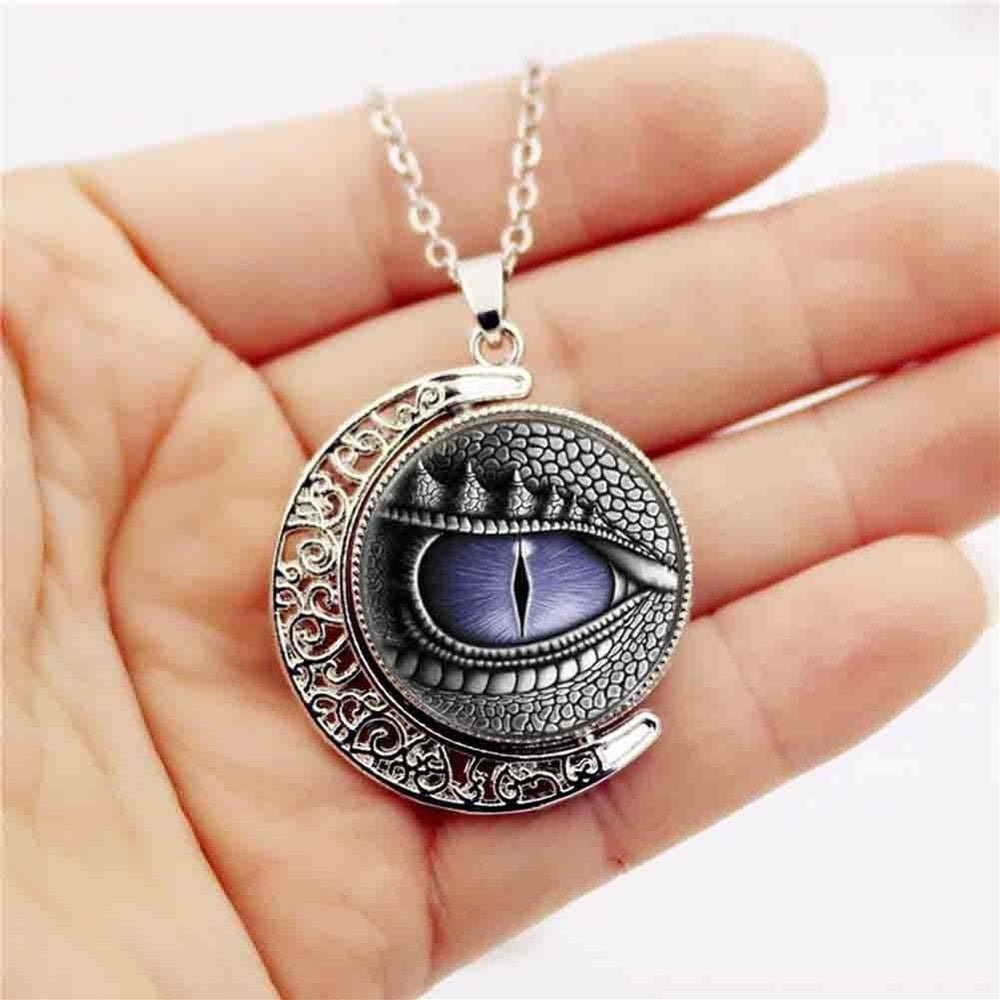 Unisex Rotatable Dragon Eye Hollow Moon Pendant Long Chain Necklace Jewlery Image 2