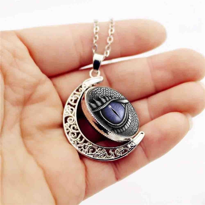 Unisex Rotatable Dragon Eye Hollow Moon Pendant Long Chain Necklace Jewlery Image 3