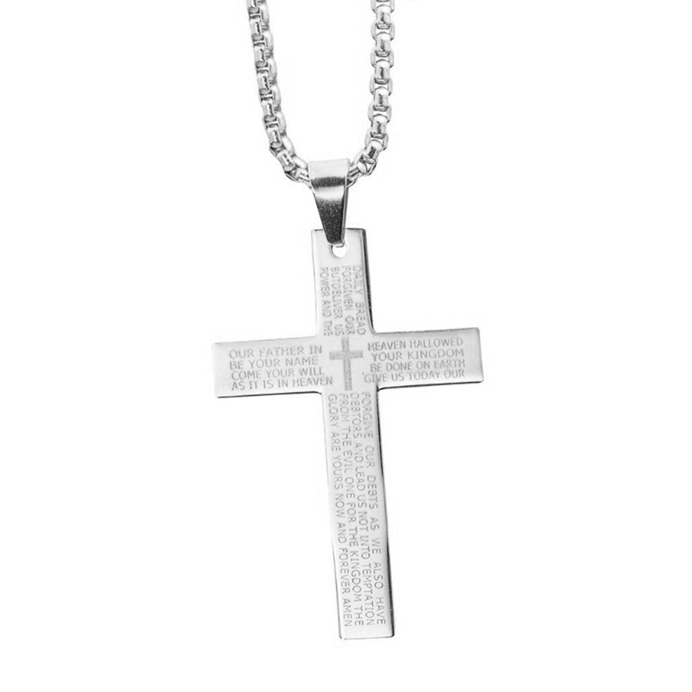 Retro Men Letters Print Cross Pendant Titanium Steel Chain Necklace Jewelry Gift Image 10