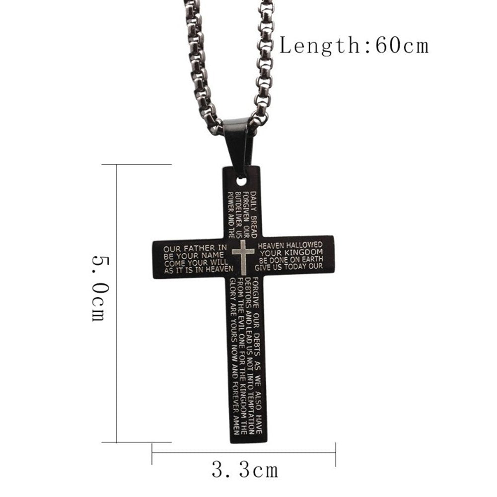 Retro Men Letters Print Cross Pendant Titanium Steel Chain Necklace Jewelry Gift Image 11