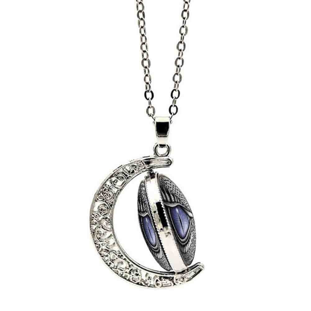 Unisex Rotatable Dragon Eye Hollow Moon Pendant Long Chain Necklace Jewlery Image 6