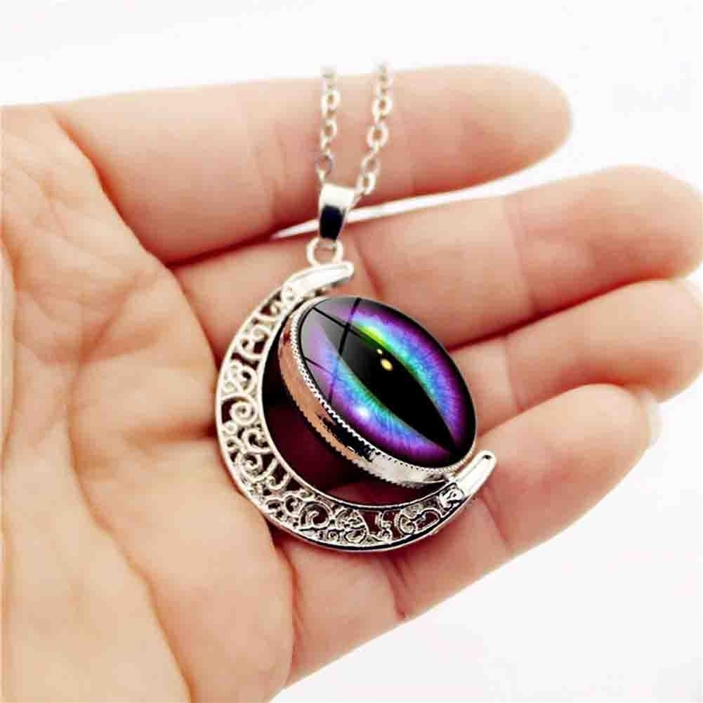 Unisex Multicolor Rotation Dragon Eye Moon Pendant Chain Necklace Jewelry Gift Image 3