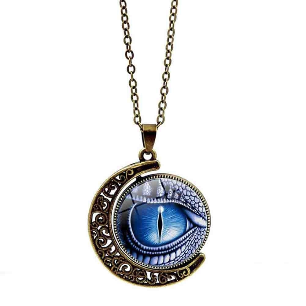 Unisex Rotate Round Dragon Eye Crescent Moon Pendant Long Chain Necklace Jewelry Image 1