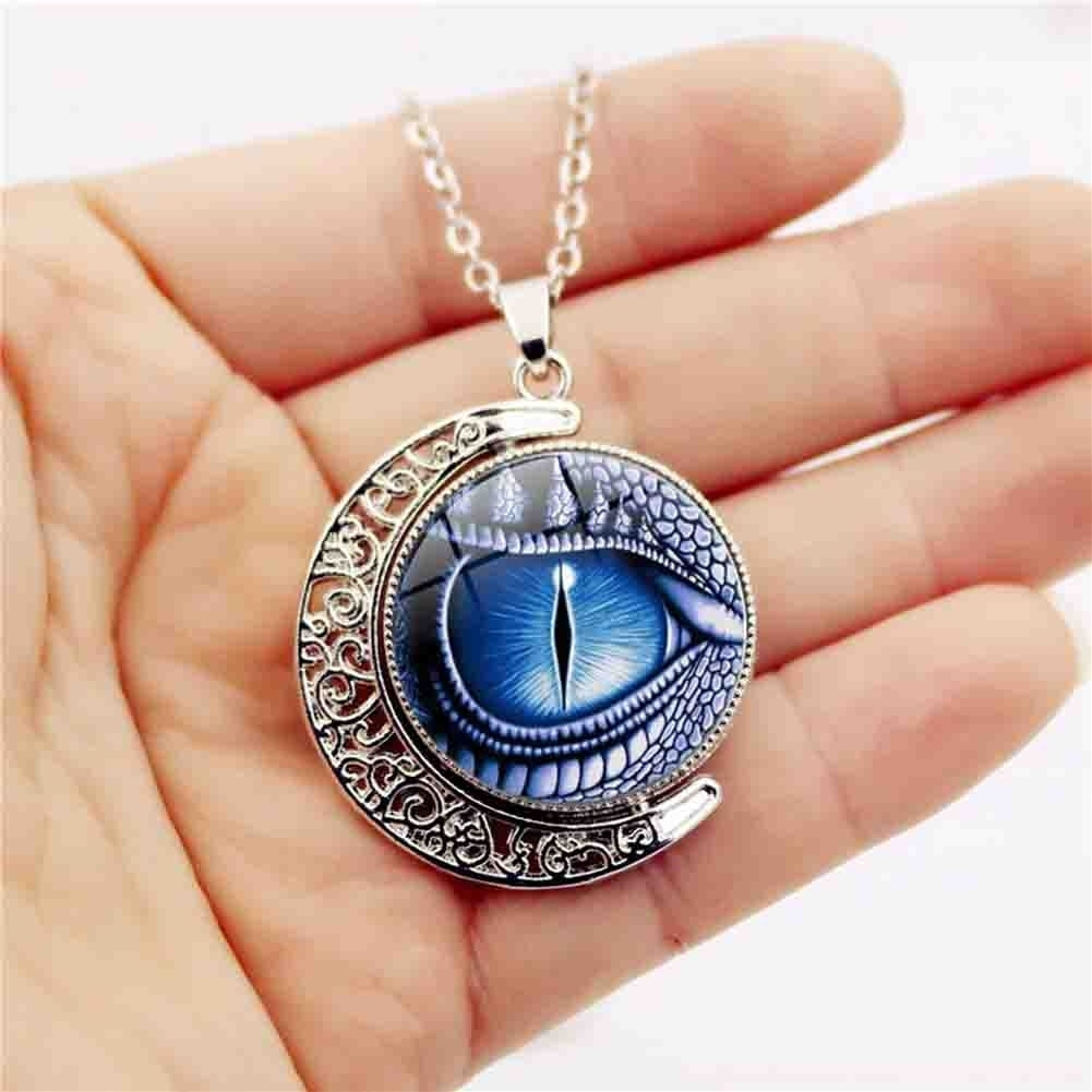 Unisex Rotate Round Dragon Eye Crescent Moon Pendant Long Chain Necklace Jewelry Image 3