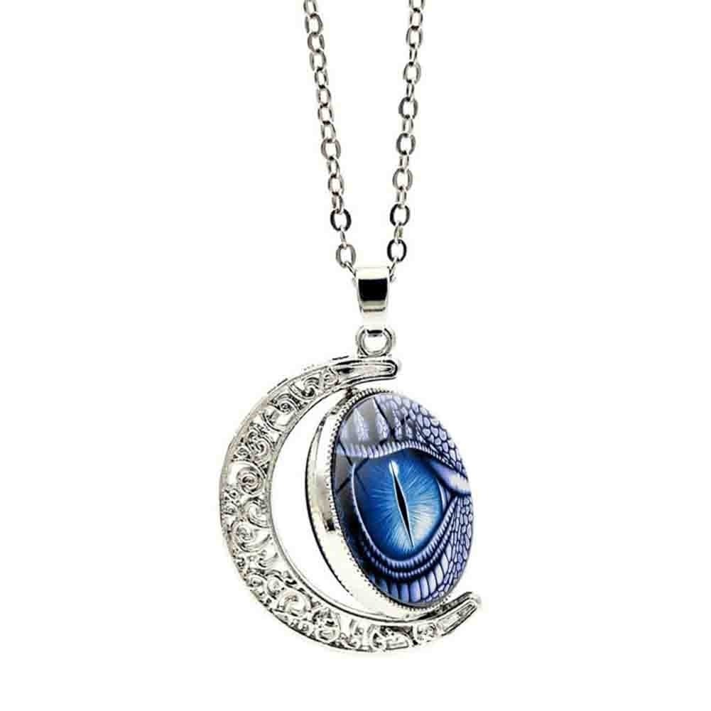 Unisex Rotate Round Dragon Eye Crescent Moon Pendant Long Chain Necklace Jewelry Image 4