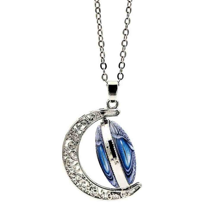 Unisex Rotate Round Dragon Eye Crescent Moon Pendant Long Chain Necklace Jewelry Image 4