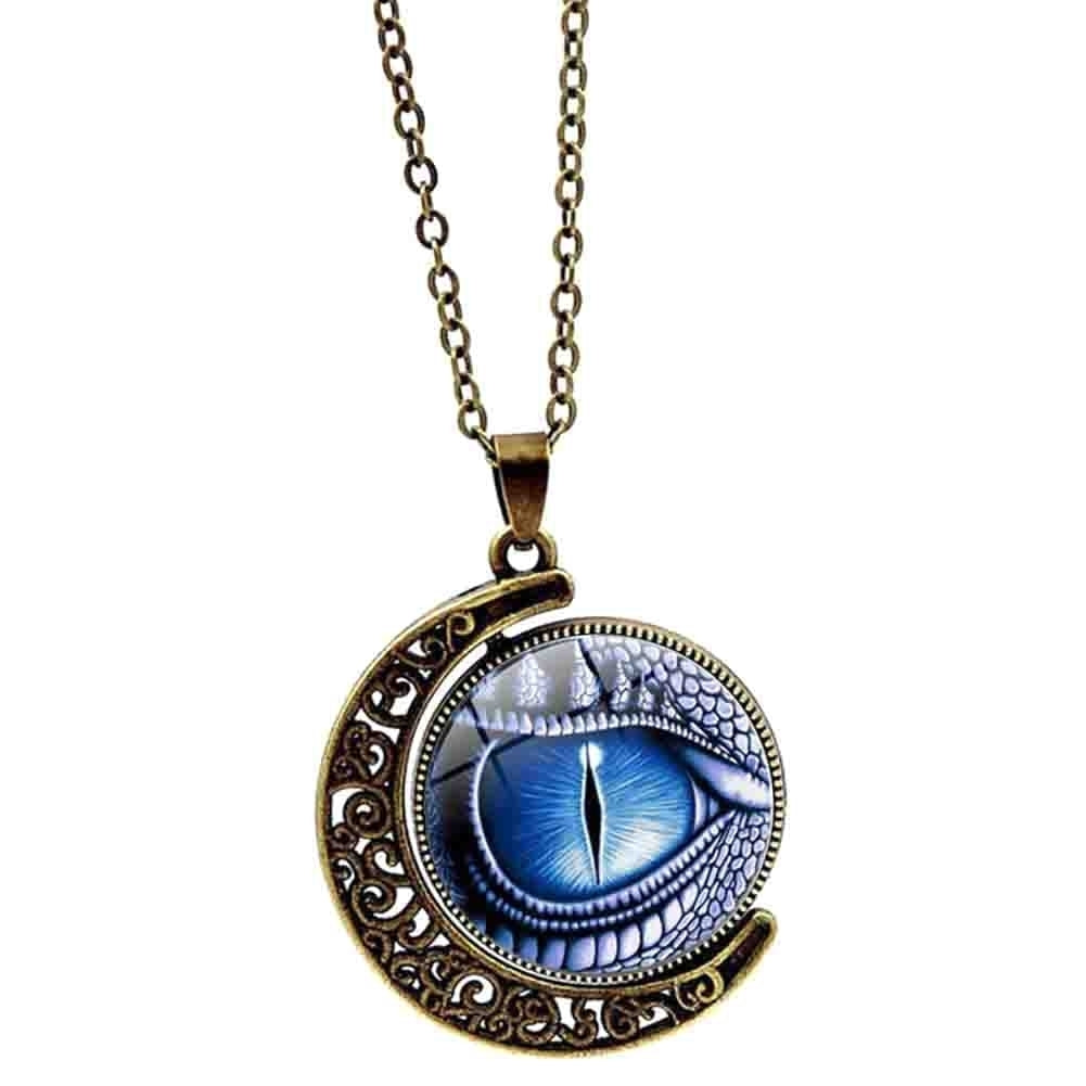 Unisex Rotate Round Dragon Eye Crescent Moon Pendant Long Chain Necklace Jewelry Image 7