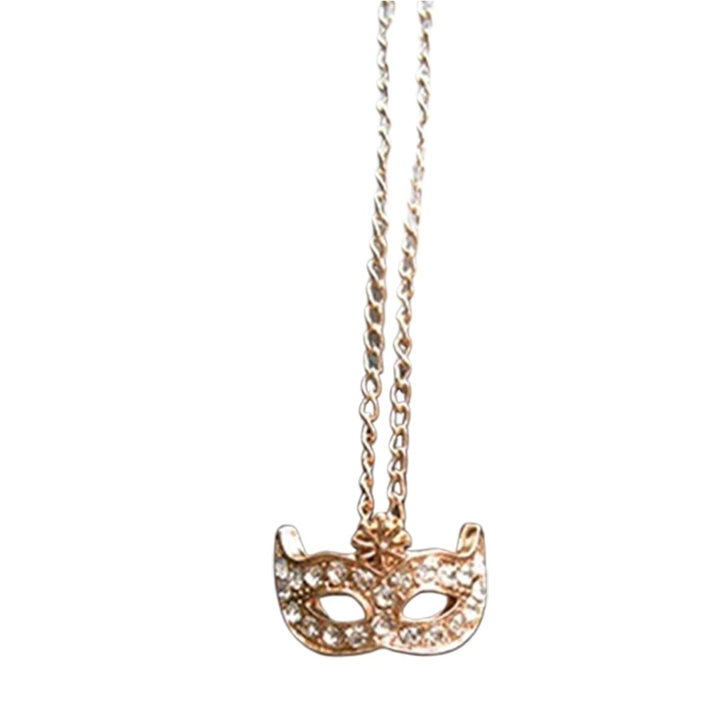 Rhinestone Inlaid Flower Fox Masquerade Mask Pendant Clavicle Chain Necklace Image 3