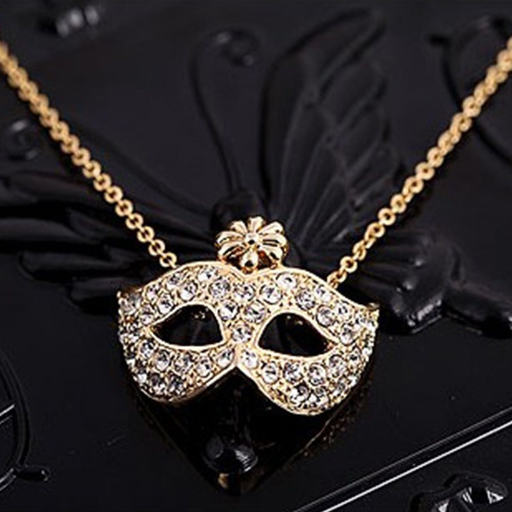 Rhinestone Inlaid Flower Fox Masquerade Mask Pendant Clavicle Chain Necklace Image 6