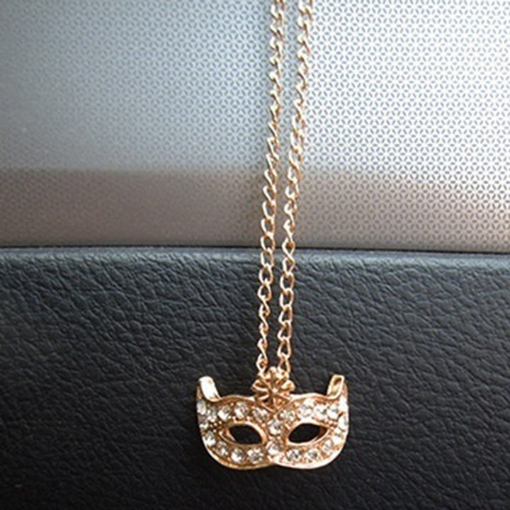 Rhinestone Inlaid Flower Fox Masquerade Mask Pendant Clavicle Chain Necklace Image 8