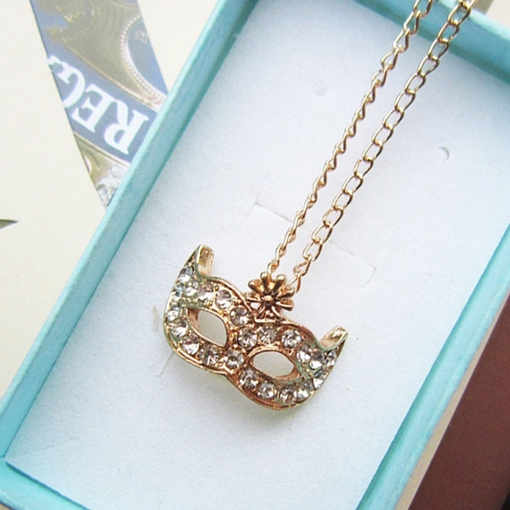 Rhinestone Inlaid Flower Fox Masquerade Mask Pendant Clavicle Chain Necklace Image 9