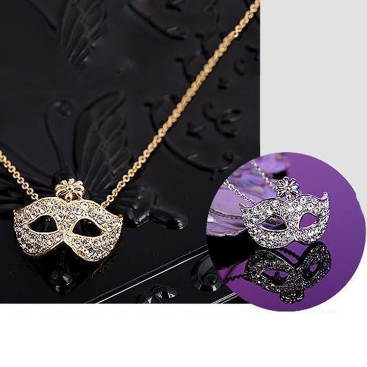 Rhinestone Inlaid Flower Fox Masquerade Mask Pendant Clavicle Chain Necklace Image 10