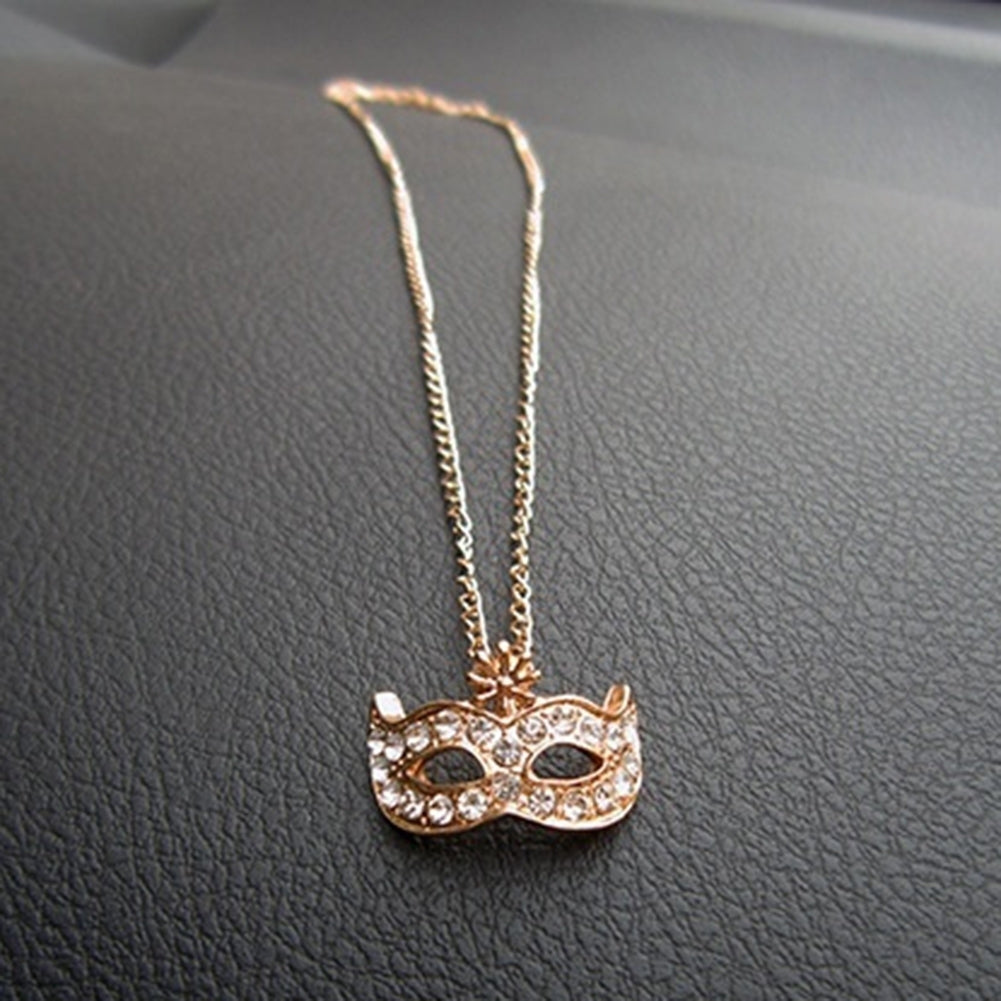 Rhinestone Inlaid Flower Fox Masquerade Mask Pendant Clavicle Chain Necklace Image 11