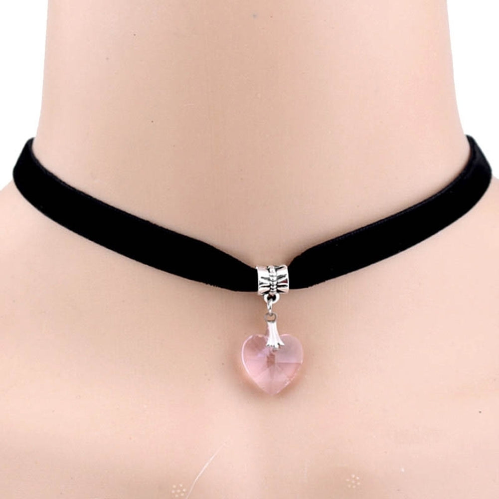 Women Gothic Heart Rhinestone Pendant Velvet Choker Short Necklace Jewelry Gift Image 3