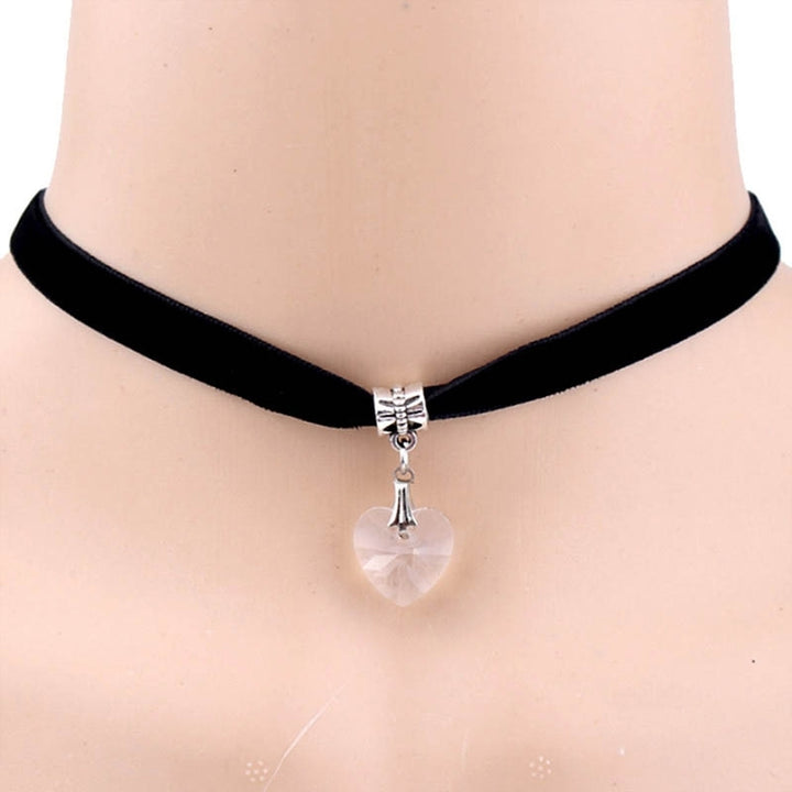 Women Gothic Heart Rhinestone Pendant Velvet Choker Short Necklace Jewelry Gift Image 4