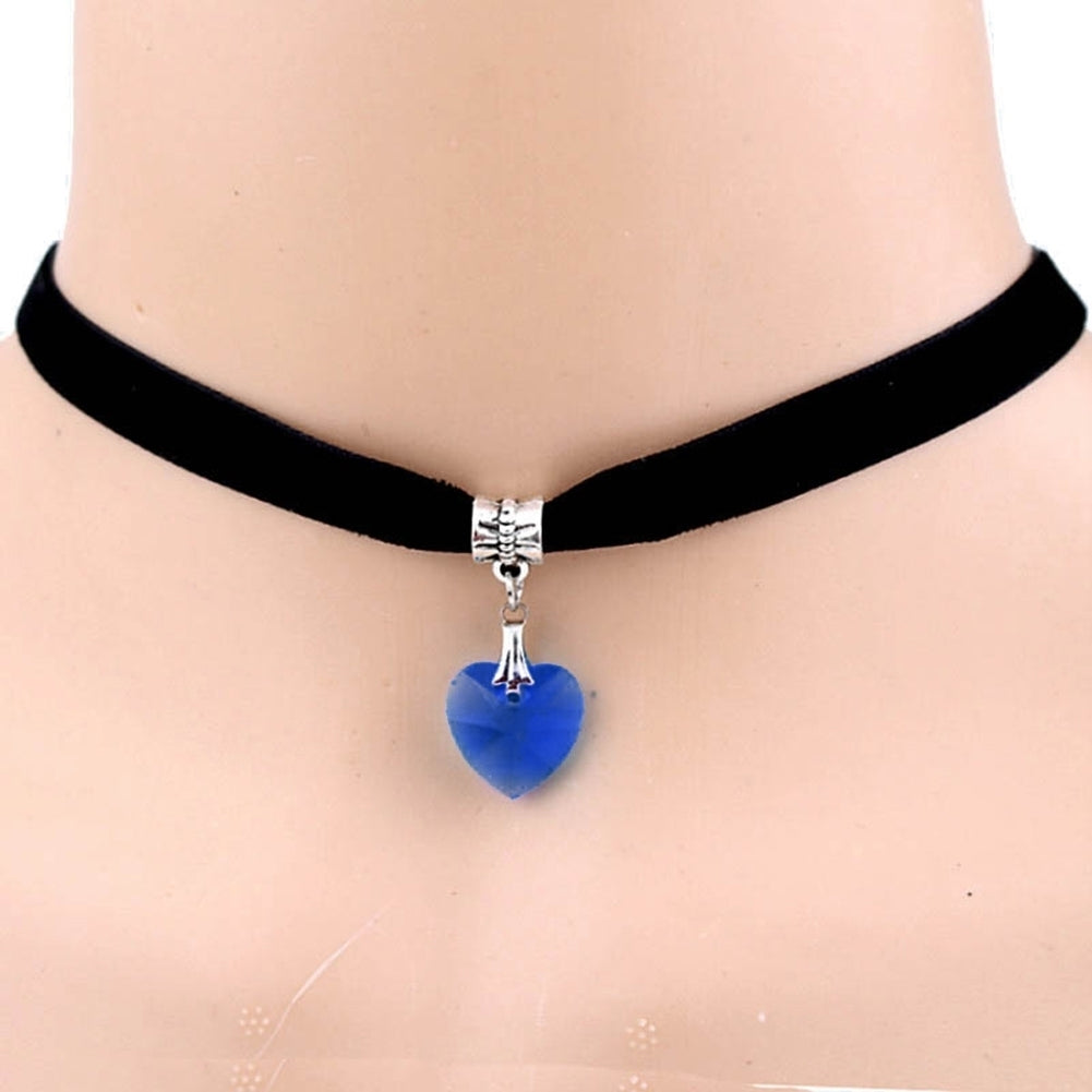 Women Gothic Heart Rhinestone Pendant Velvet Choker Short Necklace Jewelry Gift Image 6