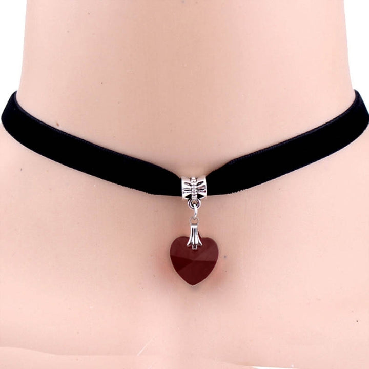 Women Gothic Heart Rhinestone Pendant Velvet Choker Short Necklace Jewelry Gift Image 7