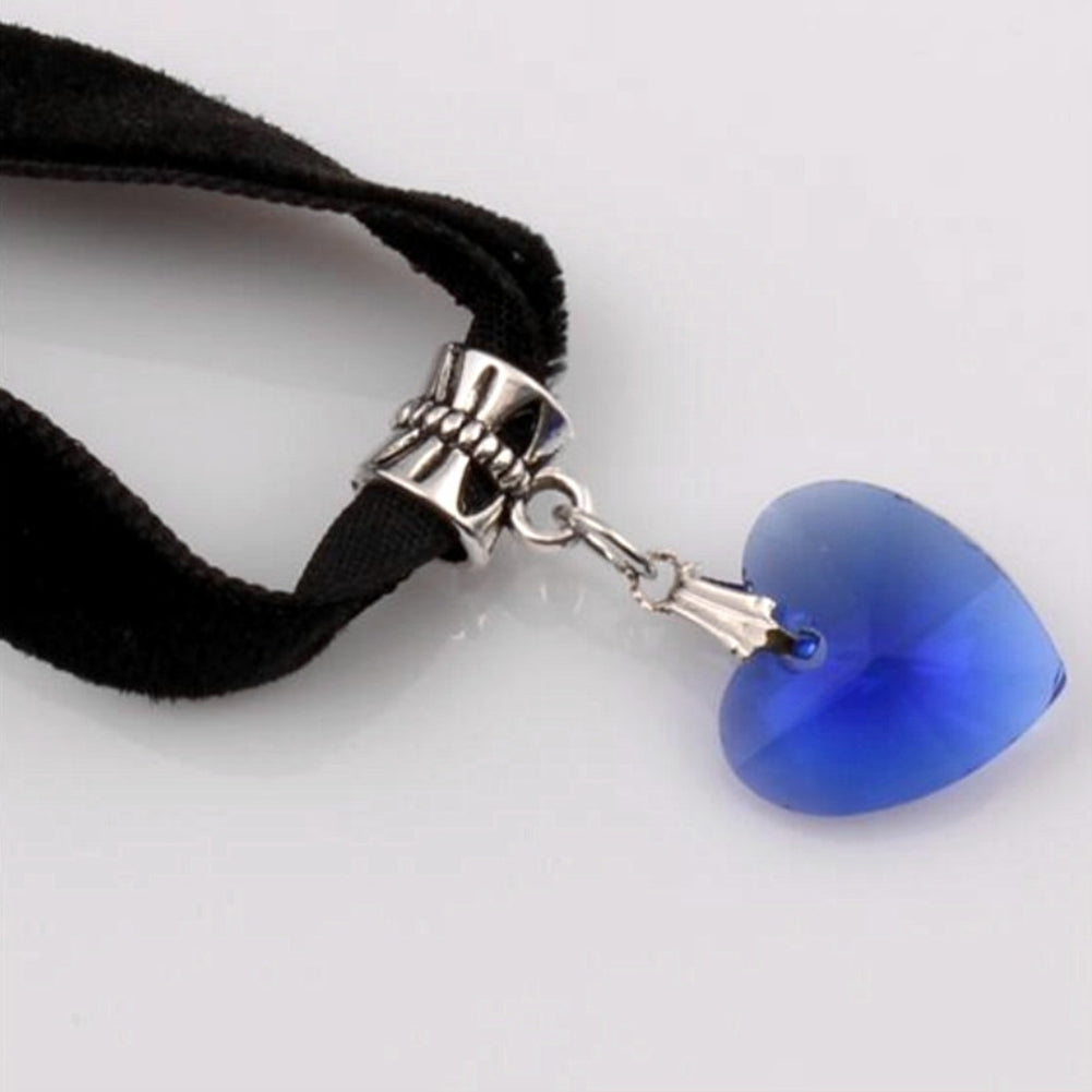 Women Gothic Heart Rhinestone Pendant Velvet Choker Short Necklace Jewelry Gift Image 9