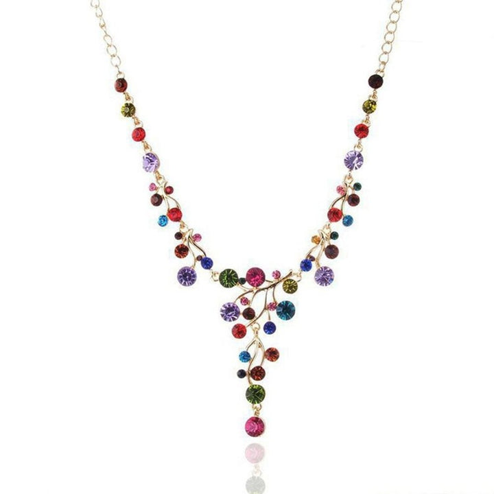 Women Fashion Multicolor Rhinestone Y-shaped Branch Bib Collar Chain Necklace Image 1