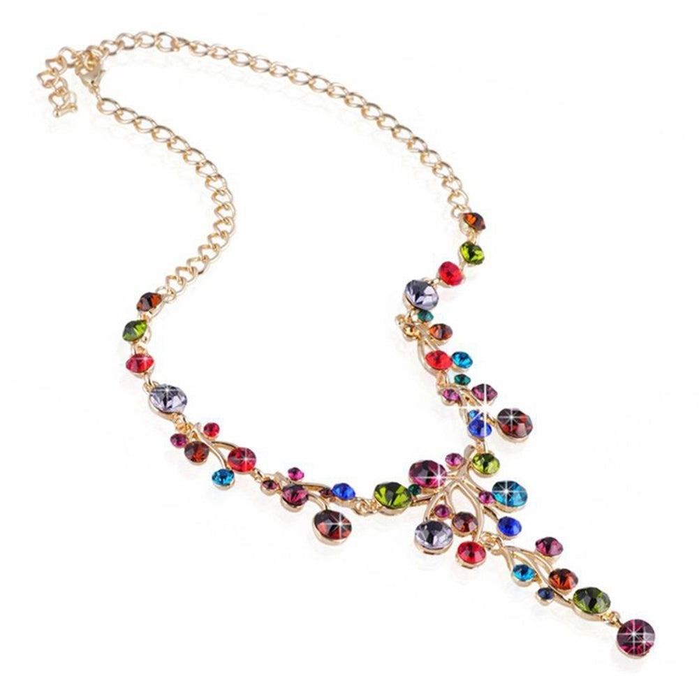 Women Fashion Multicolor Rhinestone Y-shaped Branch Bib Collar Chain Necklace Image 2