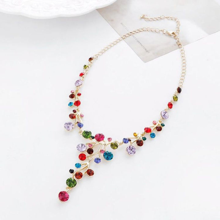 Women Fashion Multicolor Rhinestone Y-shaped Branch Bib Collar Chain Necklace Image 3