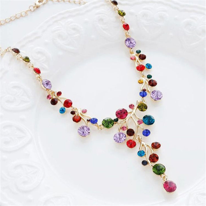 Women Fashion Multicolor Rhinestone Y-shaped Branch Bib Collar Chain Necklace Image 4