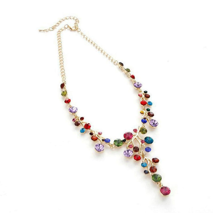 Women Fashion Multicolor Rhinestone Y-shaped Branch Bib Collar Chain Necklace Image 6