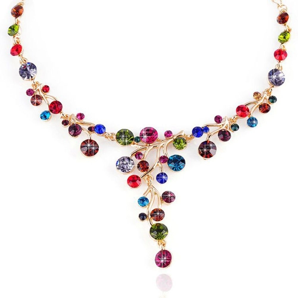 Women Fashion Multicolor Rhinestone Y-shaped Branch Bib Collar Chain Necklace Image 8