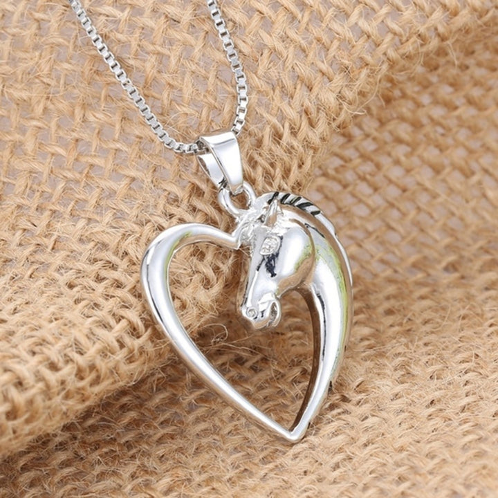 Women Hollow Out Heart Horse Head Shaped Pendant Chain Necklace Jewelry Gift Image 7