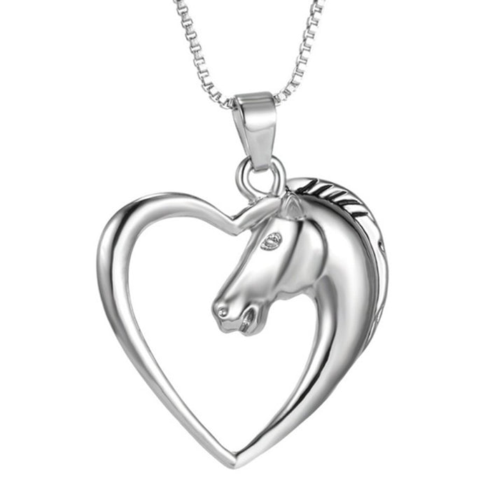 Women Hollow Out Heart Horse Head Shaped Pendant Chain Necklace Jewelry Gift Image 10