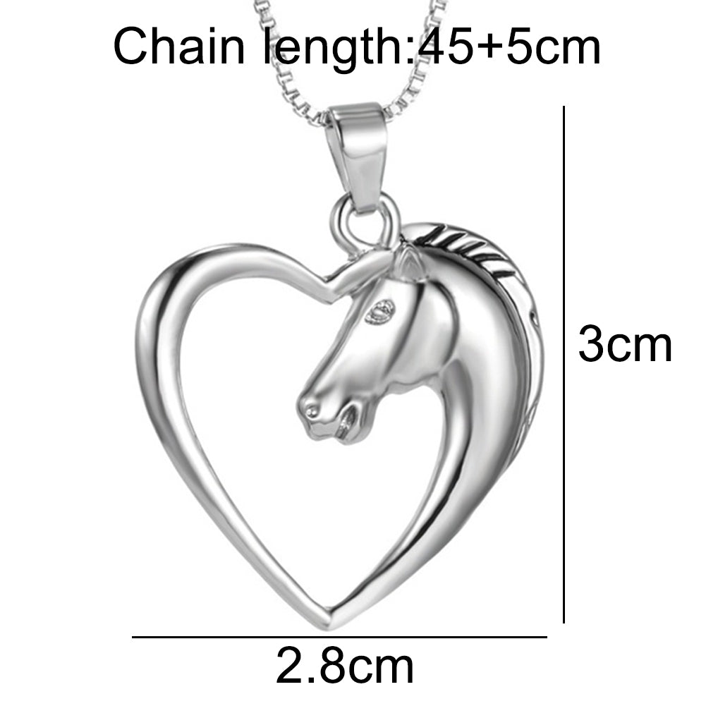 Women Hollow Out Heart Horse Head Shaped Pendant Chain Necklace Jewelry Gift Image 11