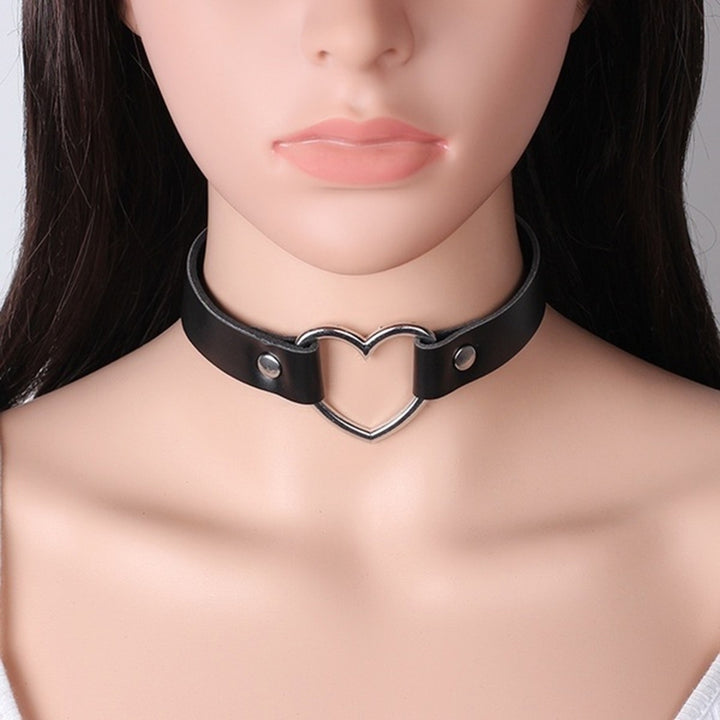 Fashion Women Peach Heart Punk Collar Necklace Adjustable Faux Leather Jewelry Image 1