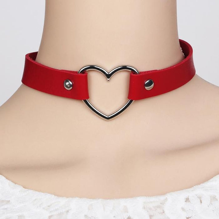 Fashion Women Peach Heart Punk Collar Necklace Adjustable Faux Leather Jewelry Image 2