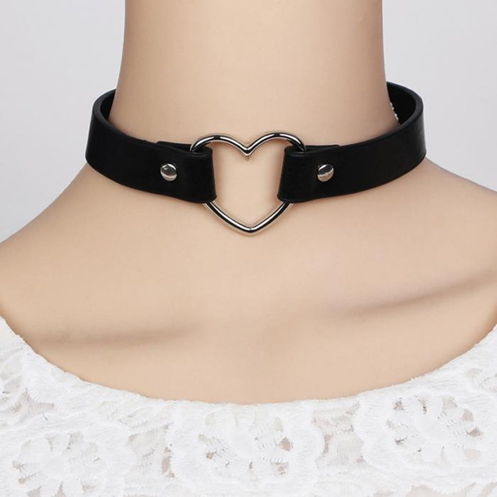 Fashion Women Peach Heart Punk Collar Necklace Adjustable Faux Leather Jewelry Image 3