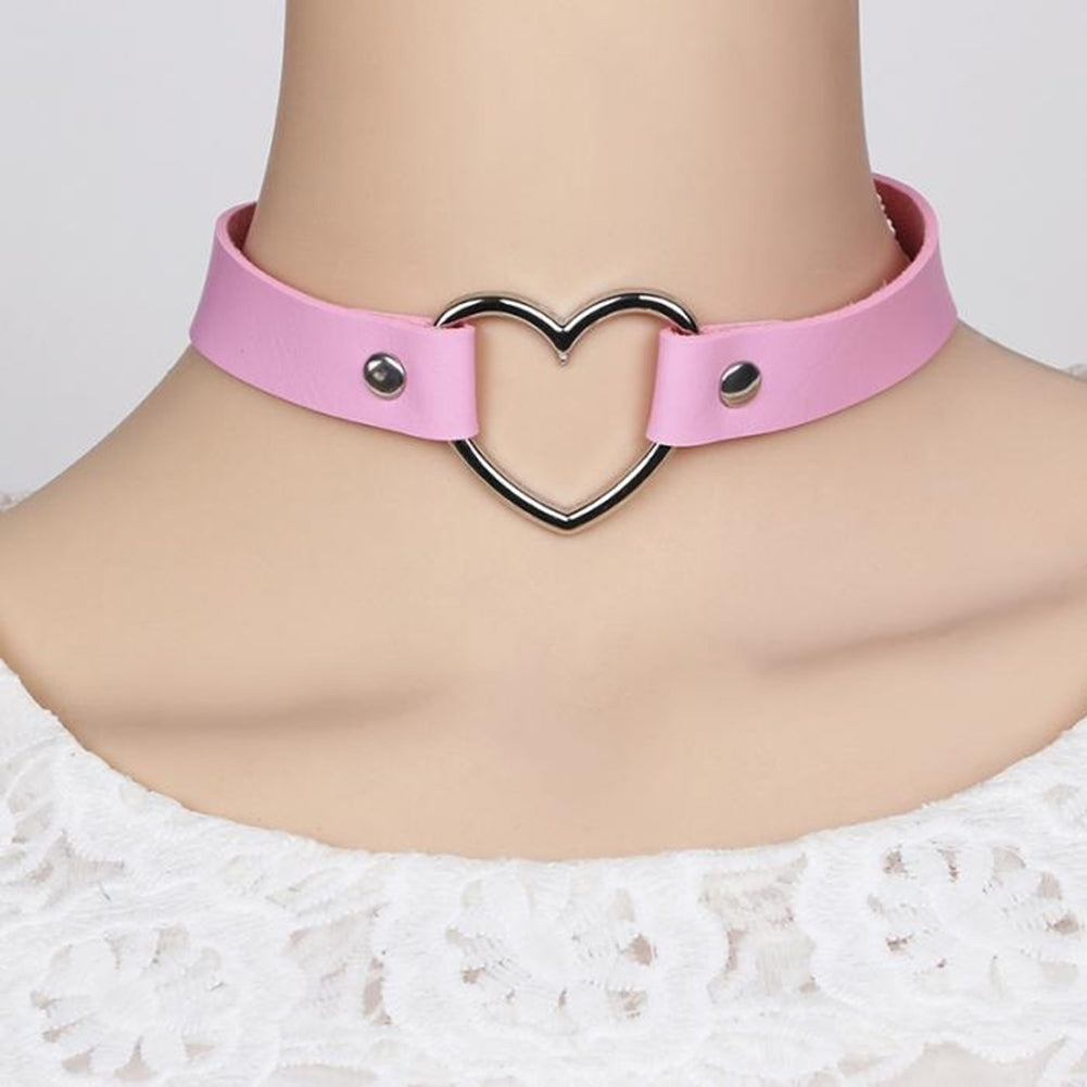 Fashion Women Peach Heart Punk Collar Necklace Adjustable Faux Leather Jewelry Image 4