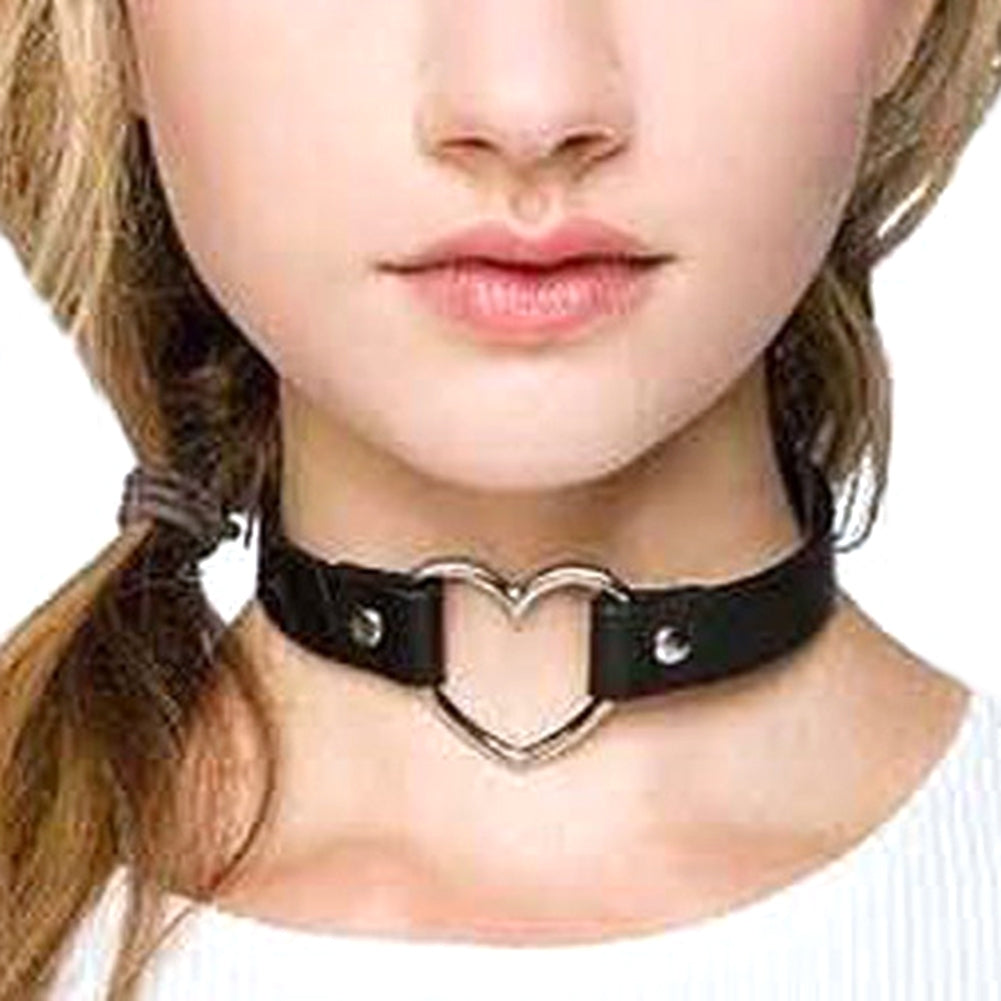 Fashion Women Peach Heart Punk Collar Necklace Adjustable Faux Leather Jewelry Image 4