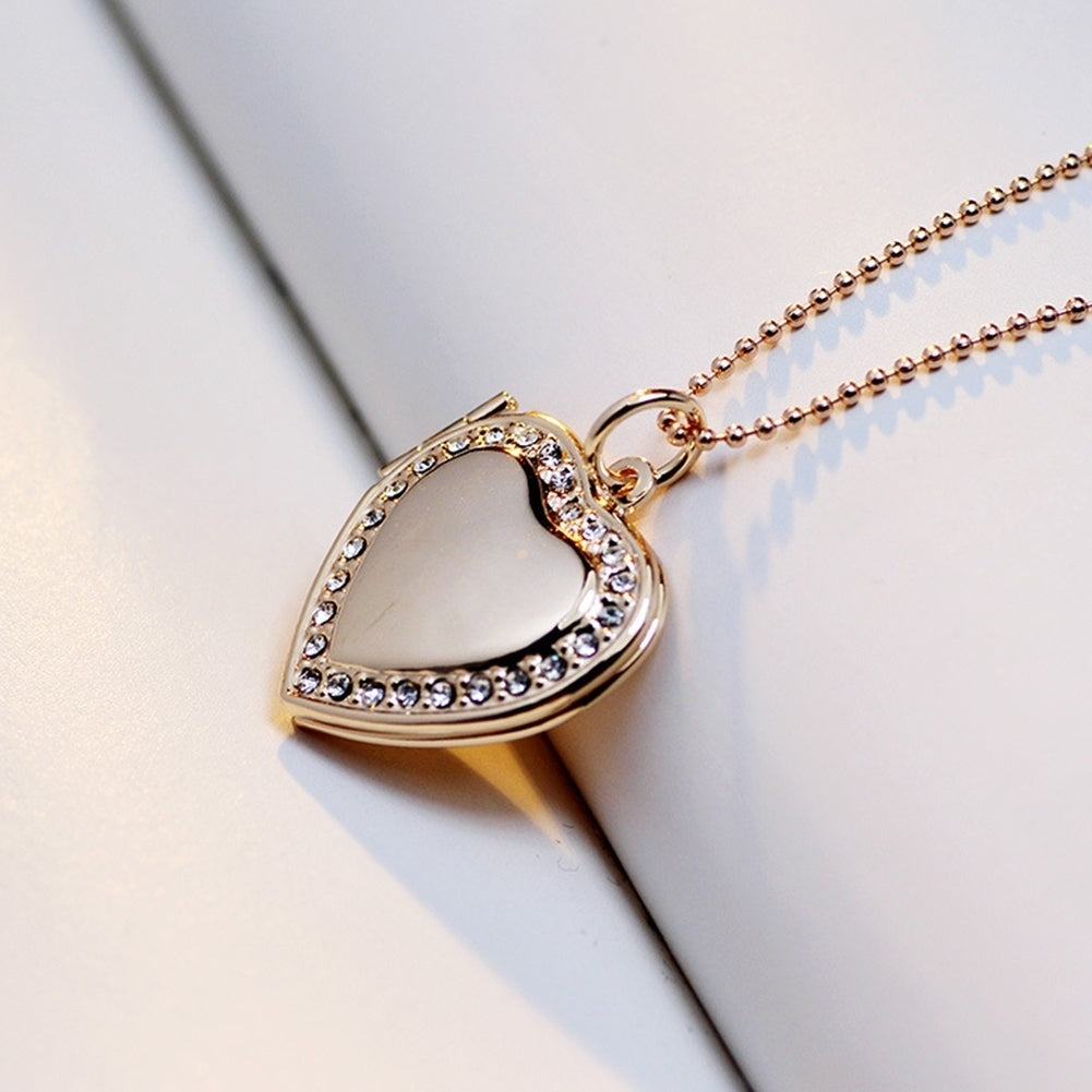 Women Rhinestone Heart Photo Frame Locket Necklace Clavicle Chain Jewelry Gift Image 4