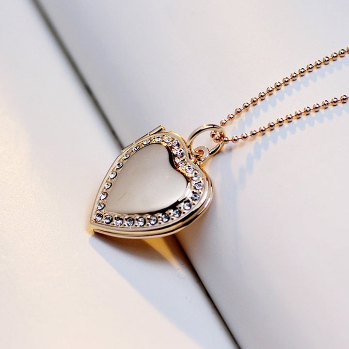 Women Rhinestone Heart Photo Frame Locket Necklace Clavicle Chain Jewelry Gift Image 4