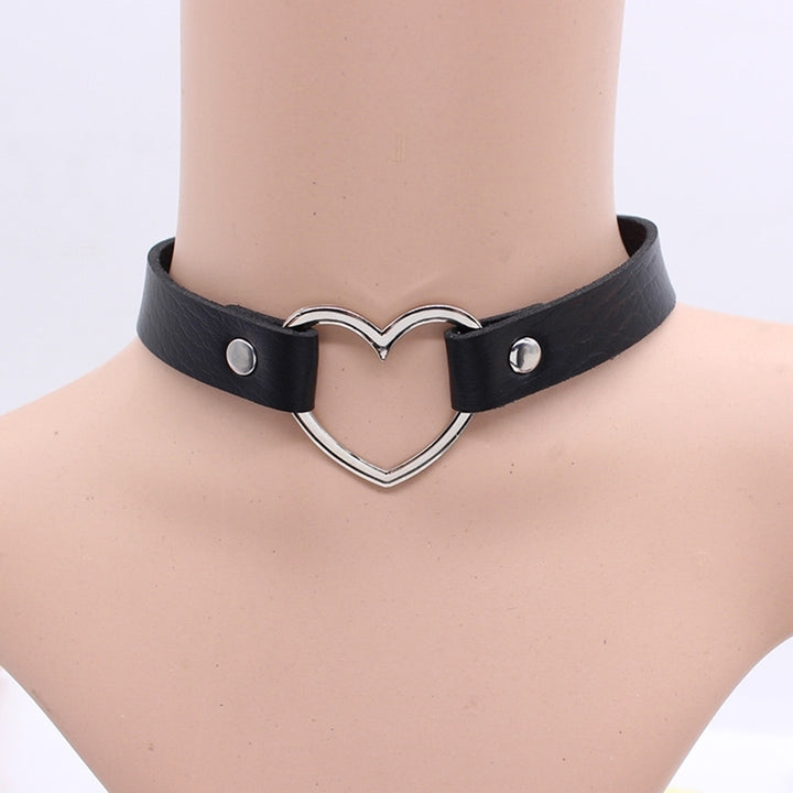 Fashion Women Peach Heart Punk Collar Necklace Adjustable Faux Leather Jewelry Image 6