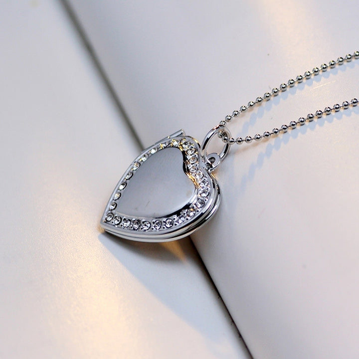 Women Rhinestone Heart Photo Frame Locket Necklace Clavicle Chain Jewelry Gift Image 4