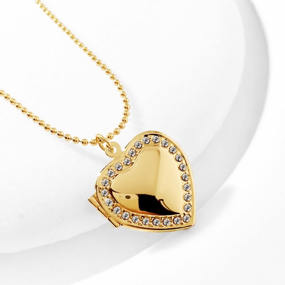 Women Rhinestone Heart Photo Frame Locket Necklace Clavicle Chain Jewelry Gift Image 6