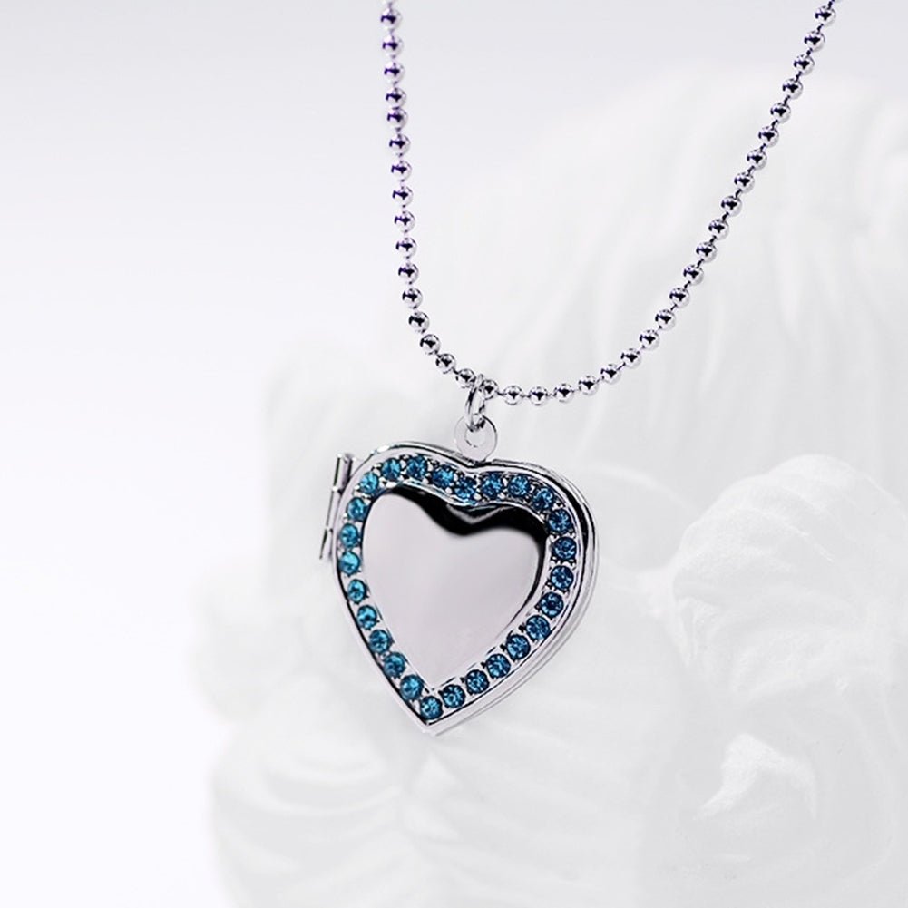 Women Rhinestone Heart Photo Frame Locket Necklace Clavicle Chain Jewelry Gift Image 7