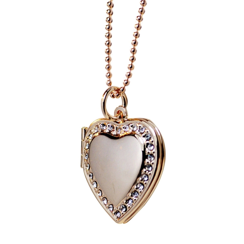 Women Rhinestone Heart Photo Frame Locket Necklace Clavicle Chain Jewelry Gift Image 9