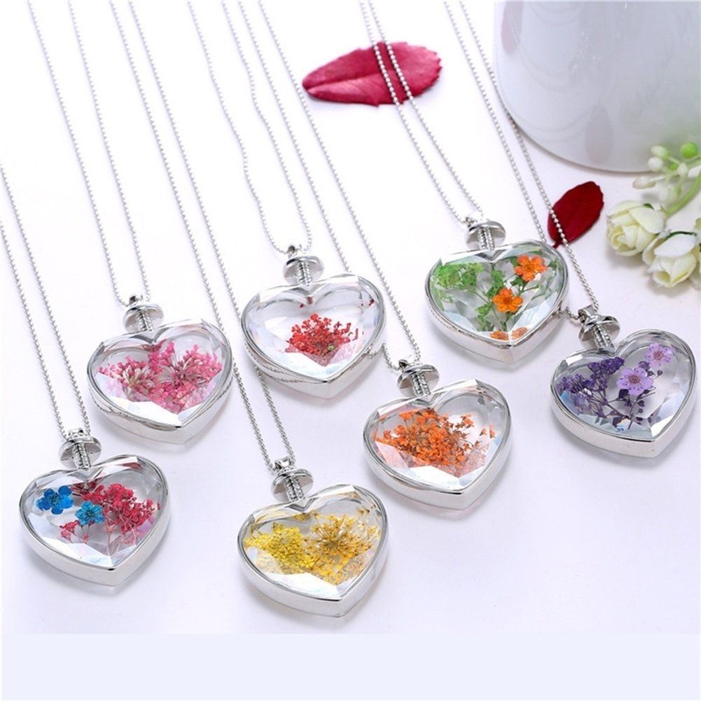 Fashion Women Heart Glass Flower Pendant Necklace Clavicle Chain Jewelry Gift Image 1